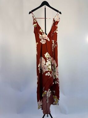 Astr Rust Floral High-Low Wrap Maxi Dress